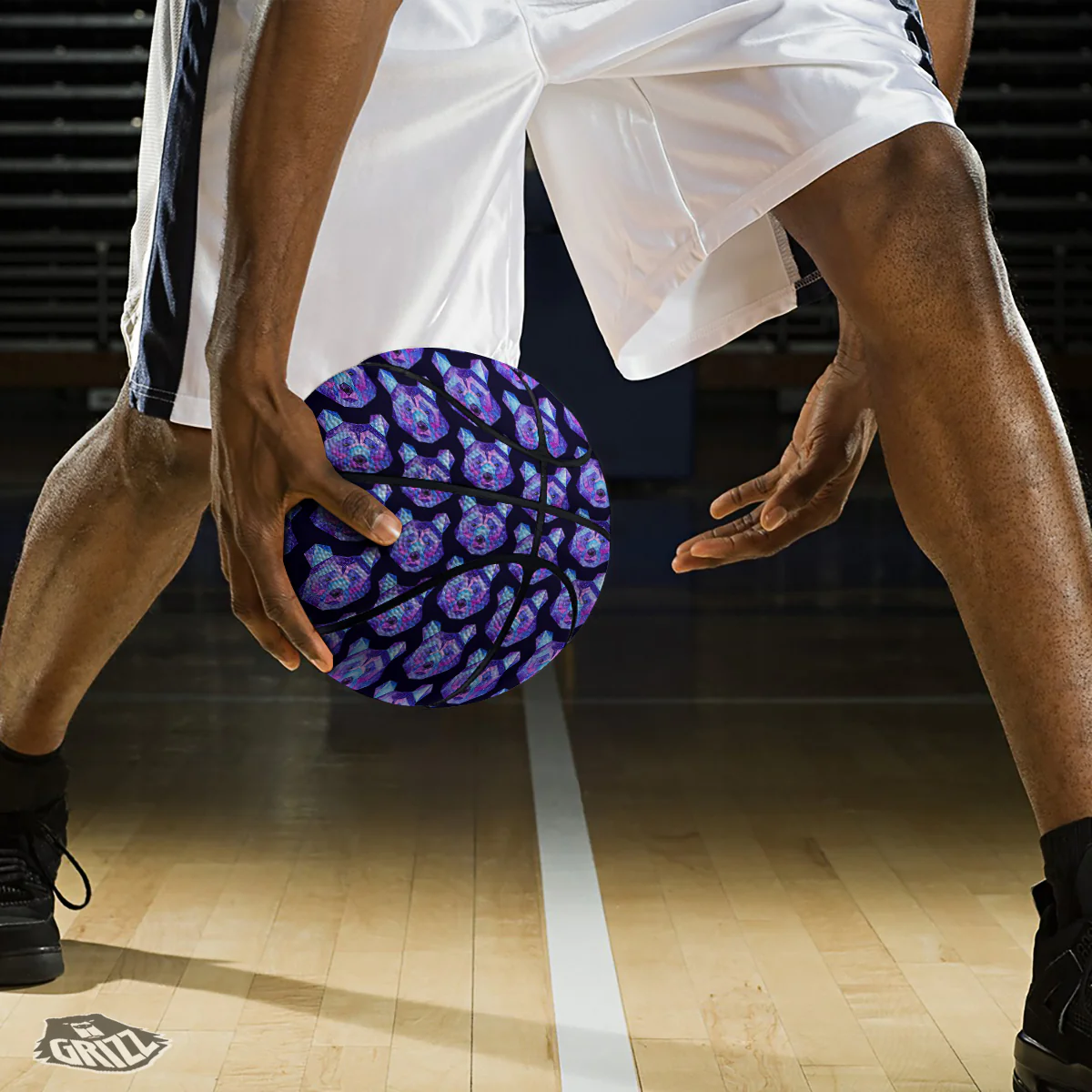 Cosmic Polygonal Bear Print Pattern Basketball - Image 3