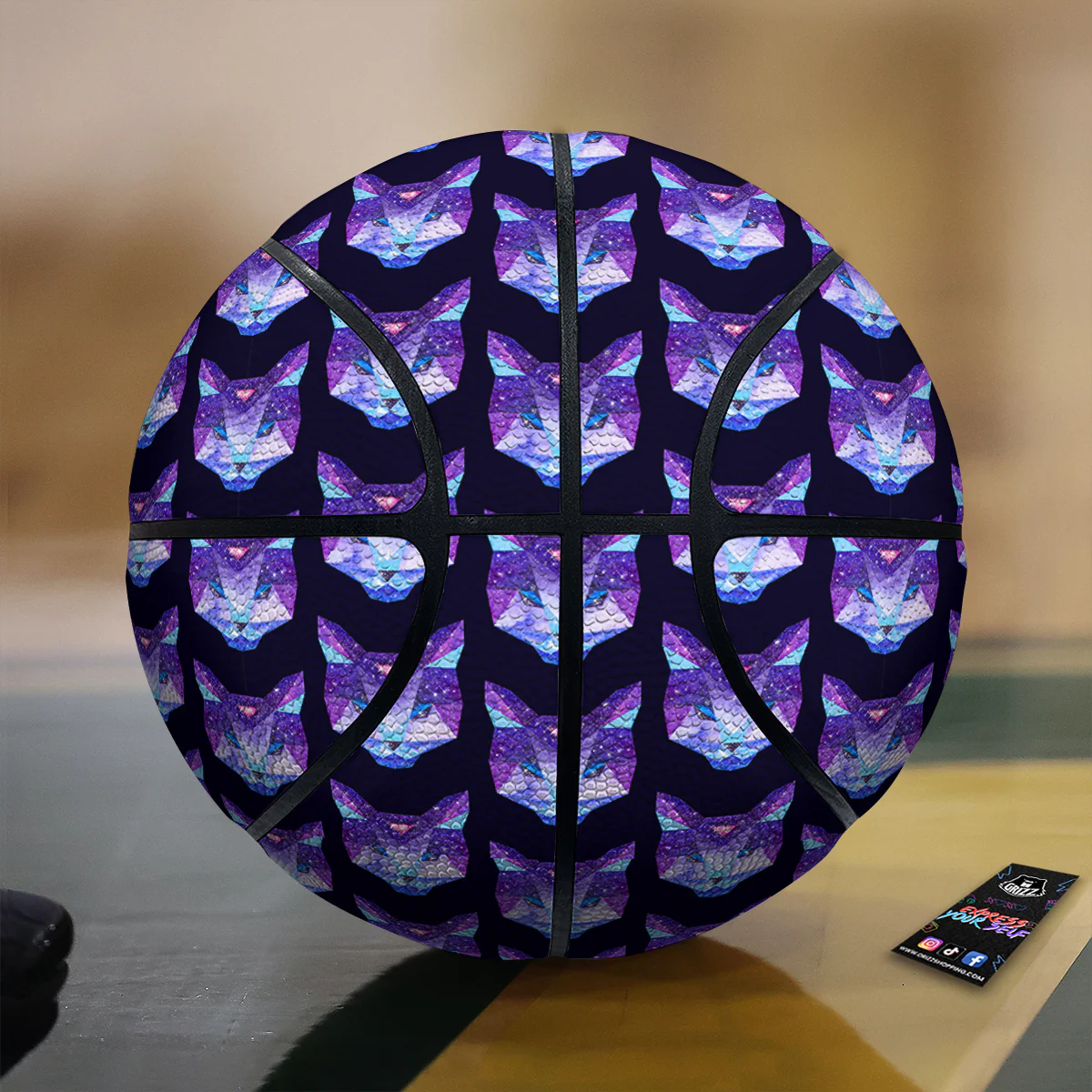 Cosmic Polygonal Cat Print Pattern Basketball