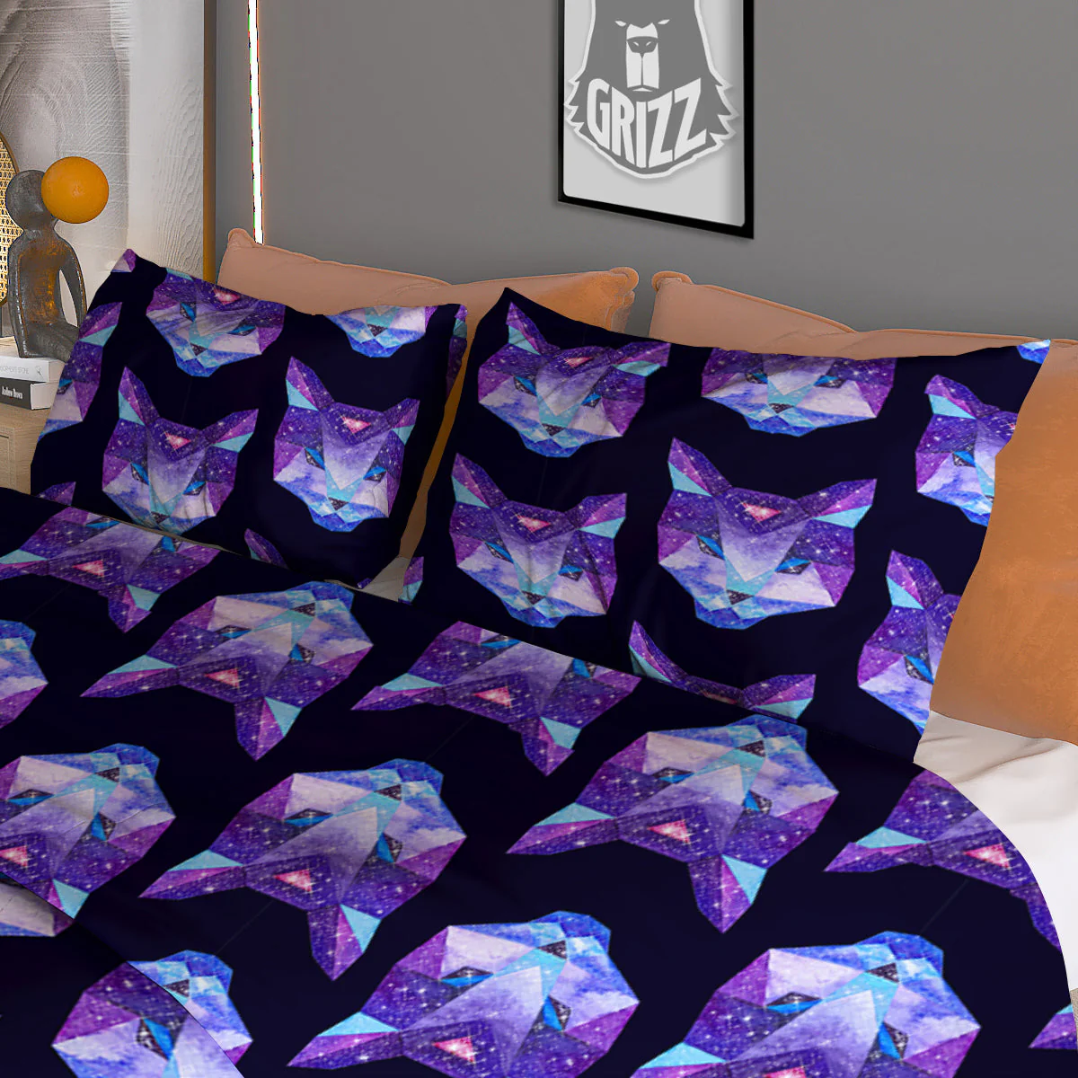 Cosmic Polygonal Cat Print Pattern Duvet Cover Bedding Set - Image 3