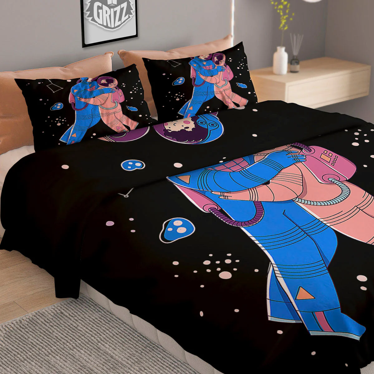 Couple Astronaut Travel In Space Print Duvet Cover Bedding Set - Image 2
