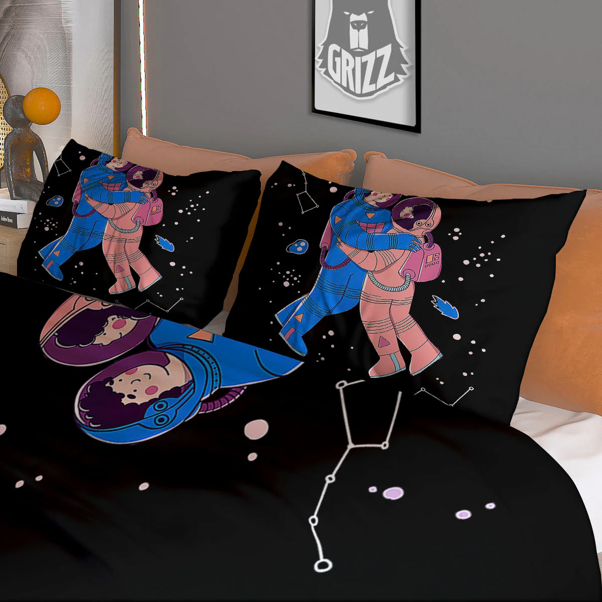 Couple Astronaut Travel In Space Print Duvet Cover Bedding Set - Image 3