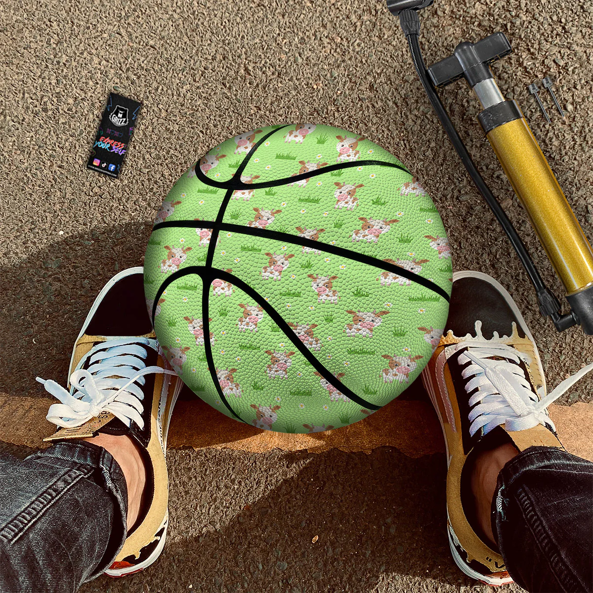 Cow And Green Grass Print Pattern Basketball - Image 2