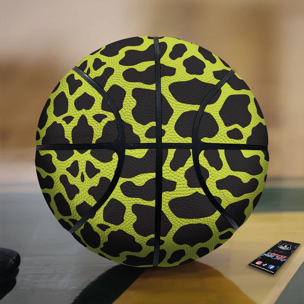 Cow Black And Lime Green Print Pattern Basketball