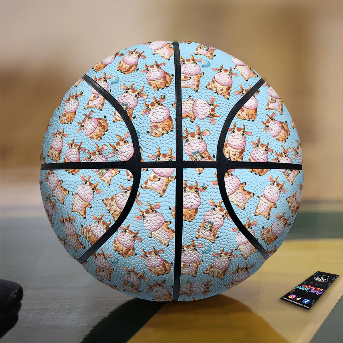Cow Cartoon Watercolor Print Pattern Basketball