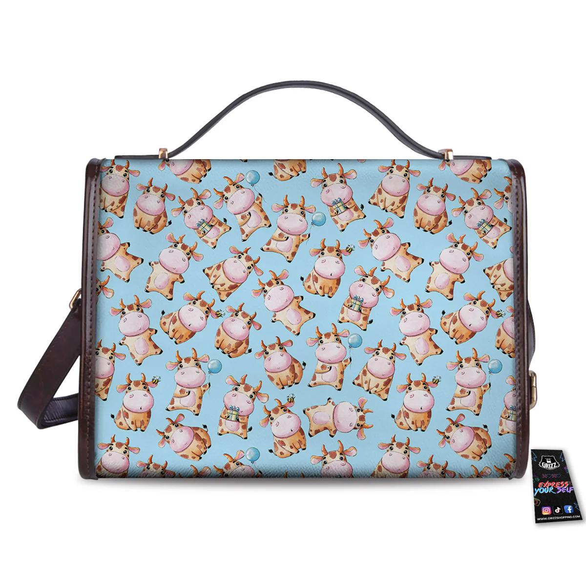 Cow Cartoon Watercolor Print Pattern Women's Satchel Bag - Image 2