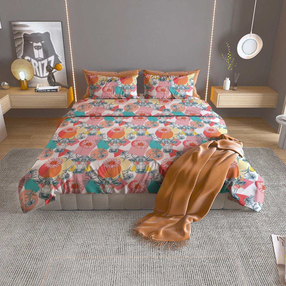 Cow Colorful Print Pattern Duvet Cover Bedding Set