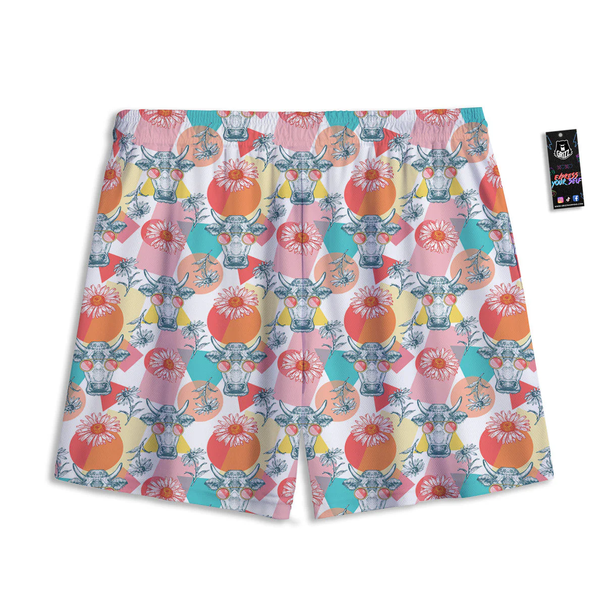 Cow Colorful Print Pattern Mesh Shorts - Image 2