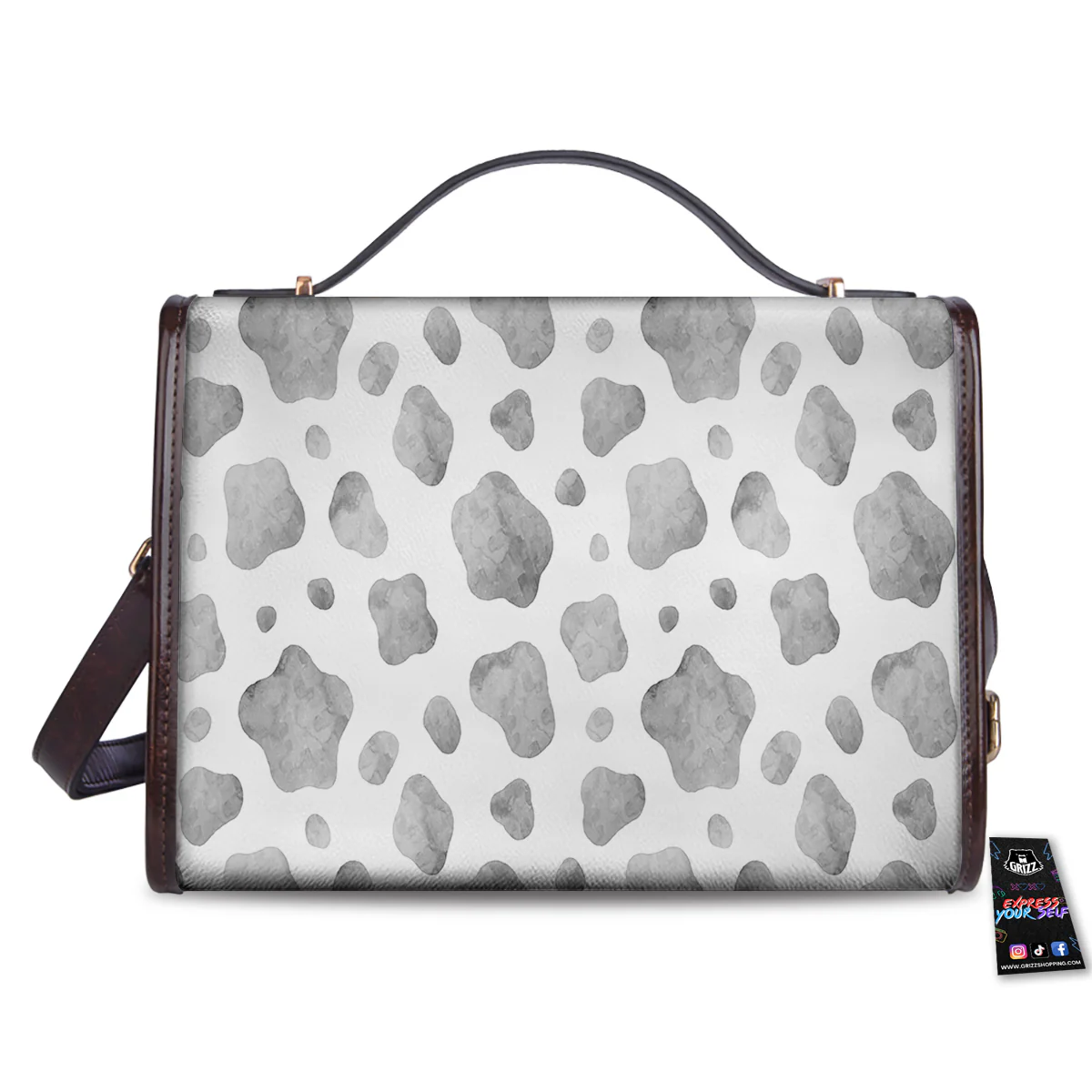 Cow Grey And White Print Pattern Women's Satchel Bag - Image 2