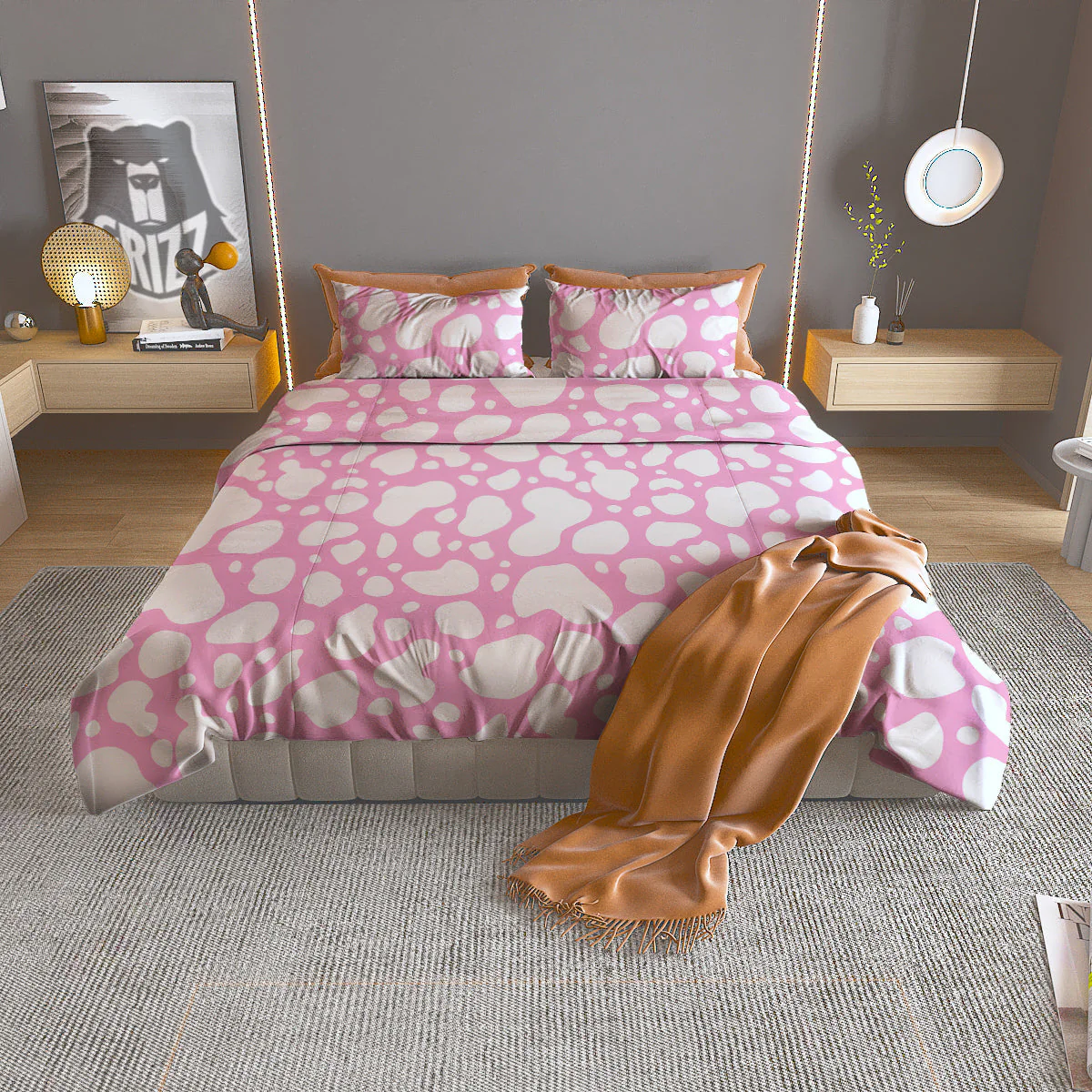 Cow Pink And White Print Pattern Duvet Cover Bedding Set