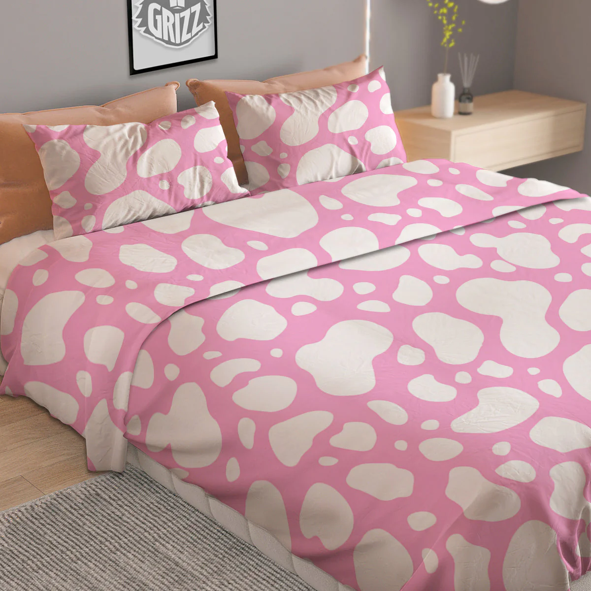 Cow Pink And White Print Pattern Duvet Cover Bedding Set - Image 2