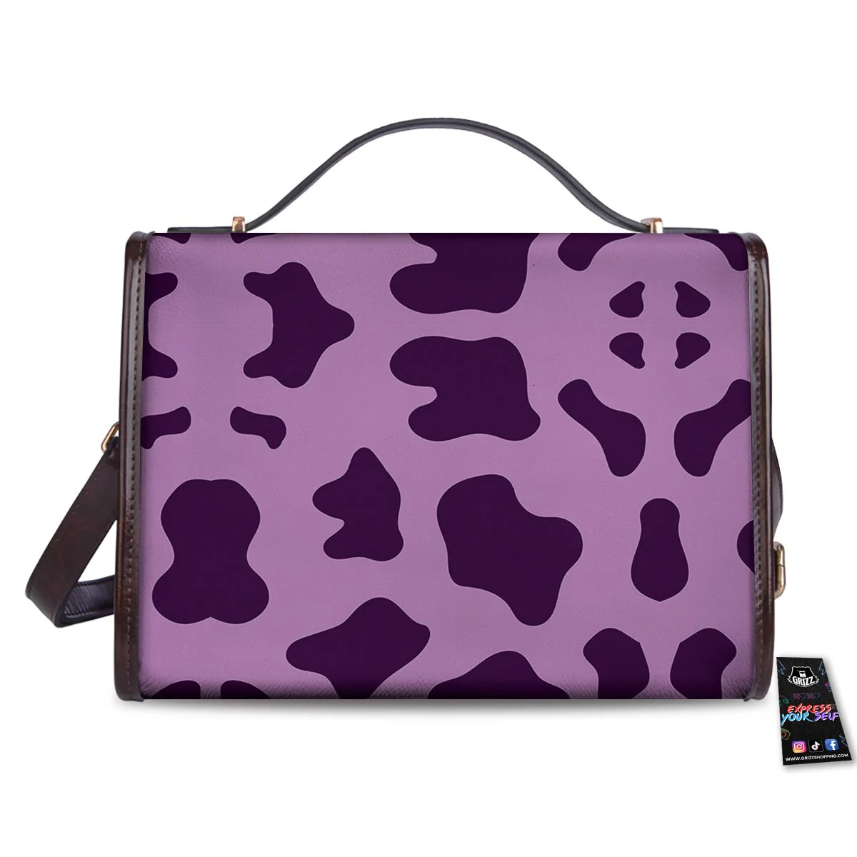 Cow Purple Print Pattern Women's Satchel Bag - Image 2