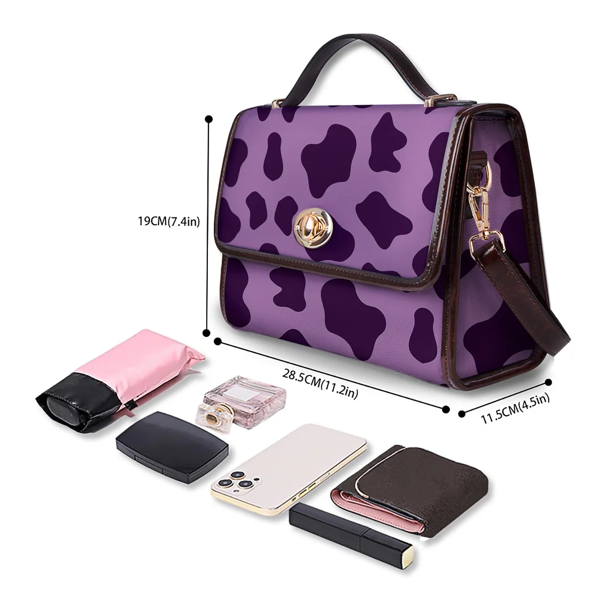 Cow Purple Print Pattern Women's Satchel Bag - Image 4