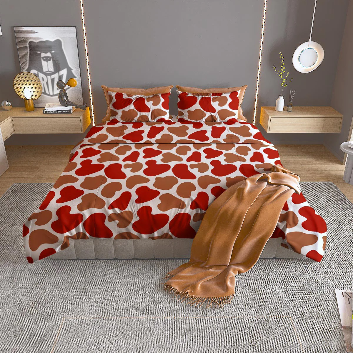 Cow Red Brown Print Pattern Duvet Cover Bedding Set