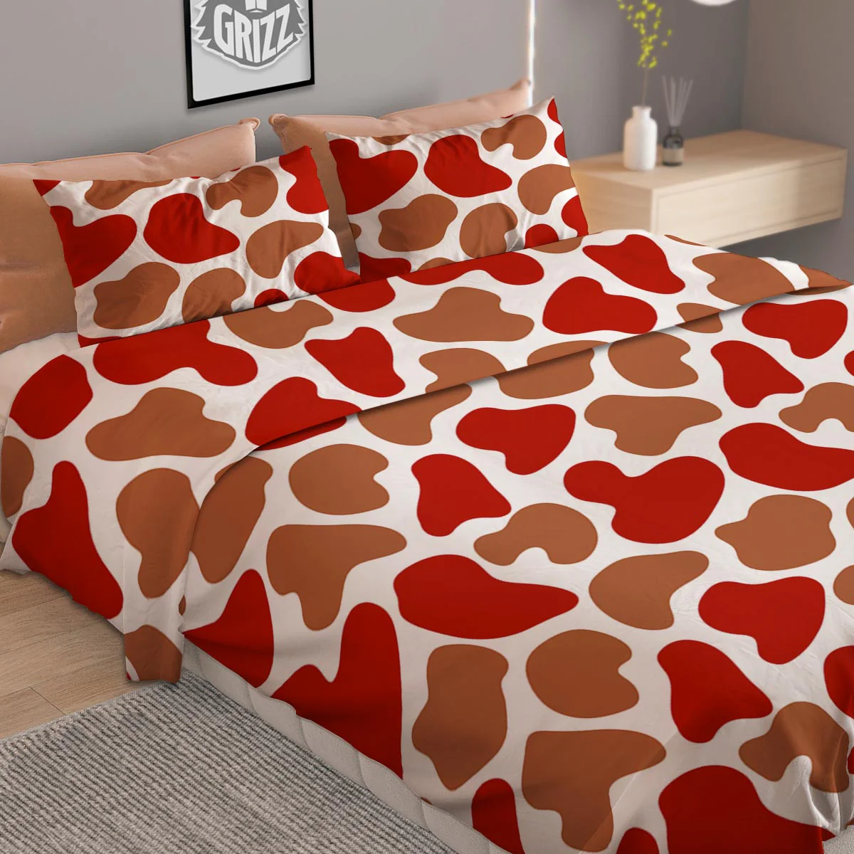 Cow Red Brown Print Pattern Duvet Cover Bedding Set - Image 2