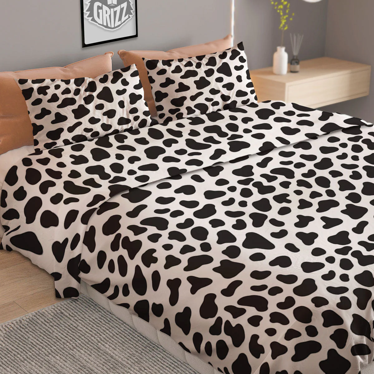 Cow White And Black Print Duvet Cover Bedding Set - Image 2