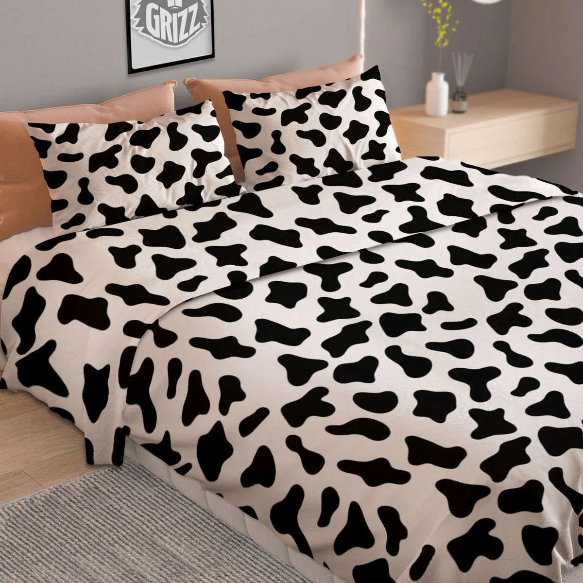 Cow White And Black Print Pattern Duvet Cover Bedding Set - Image 2