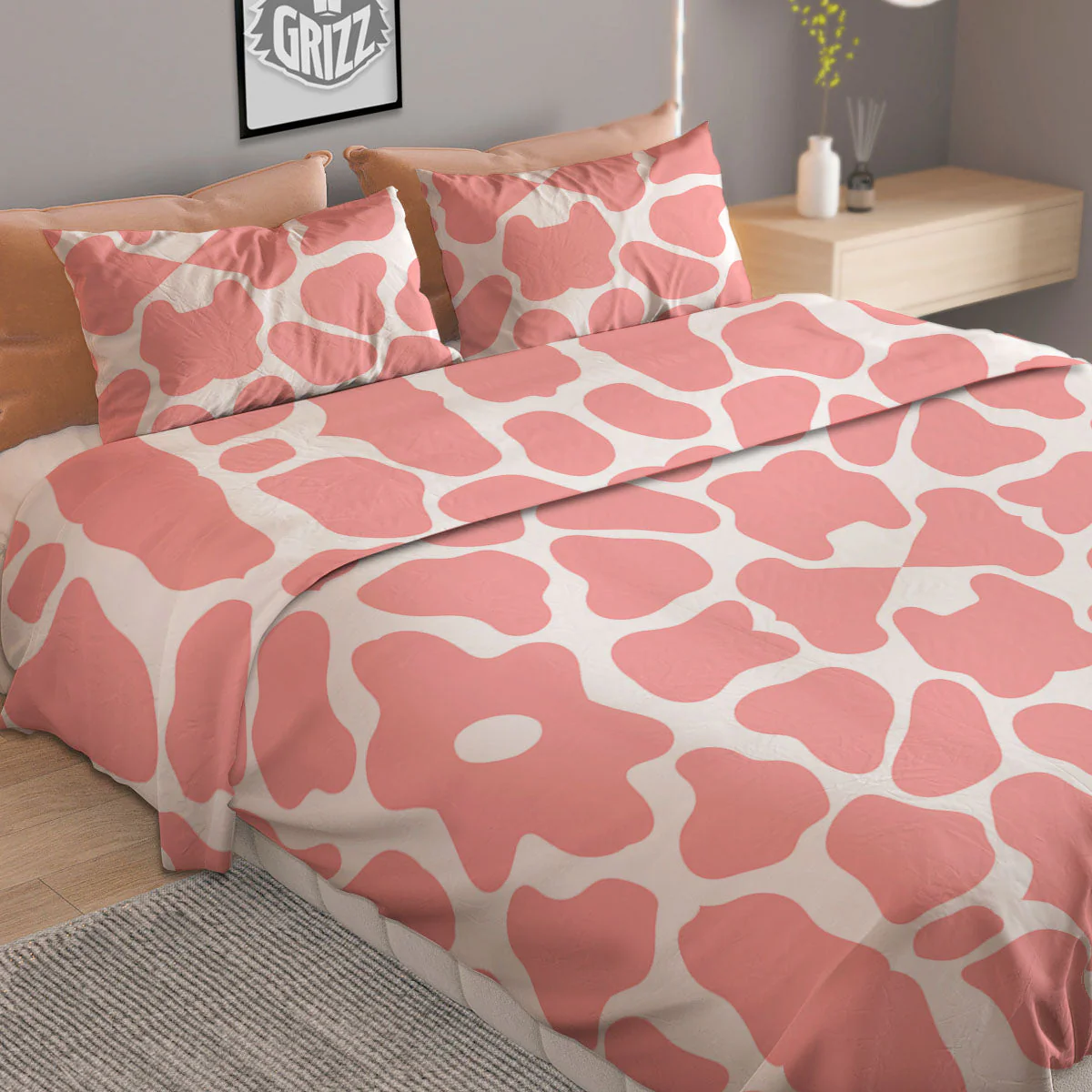 Cow White And Pink Print Duvet Cover Bedding Set - Image 2