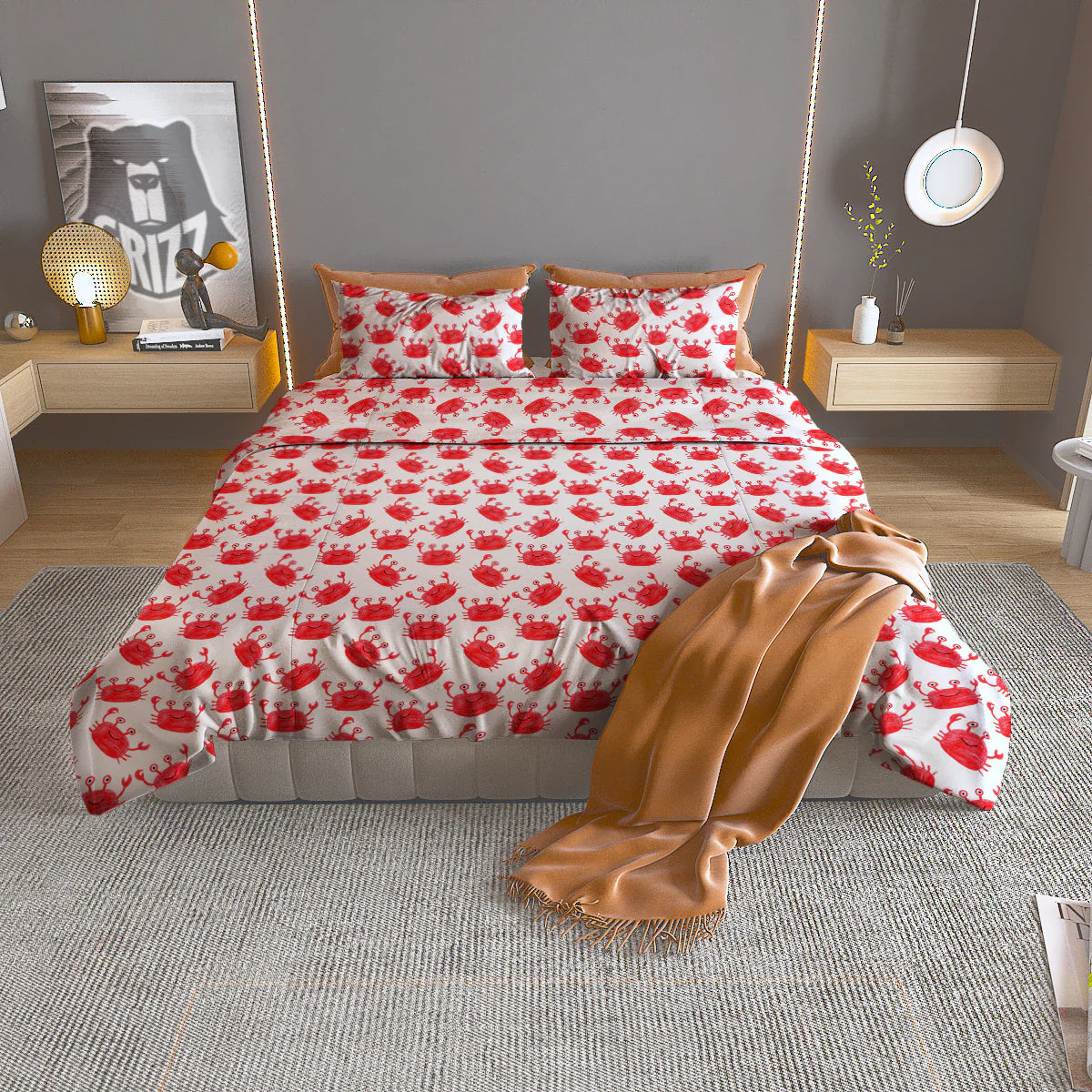 Crab Cute Print Pattern Duvet Cover Bedding Set