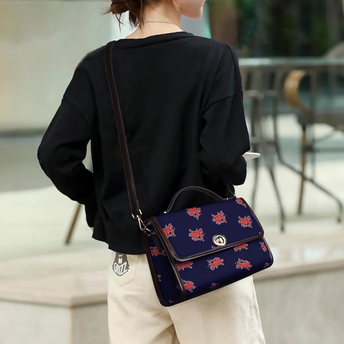 Crab Red Print Pattern Women's Satchel Bag - Image 3