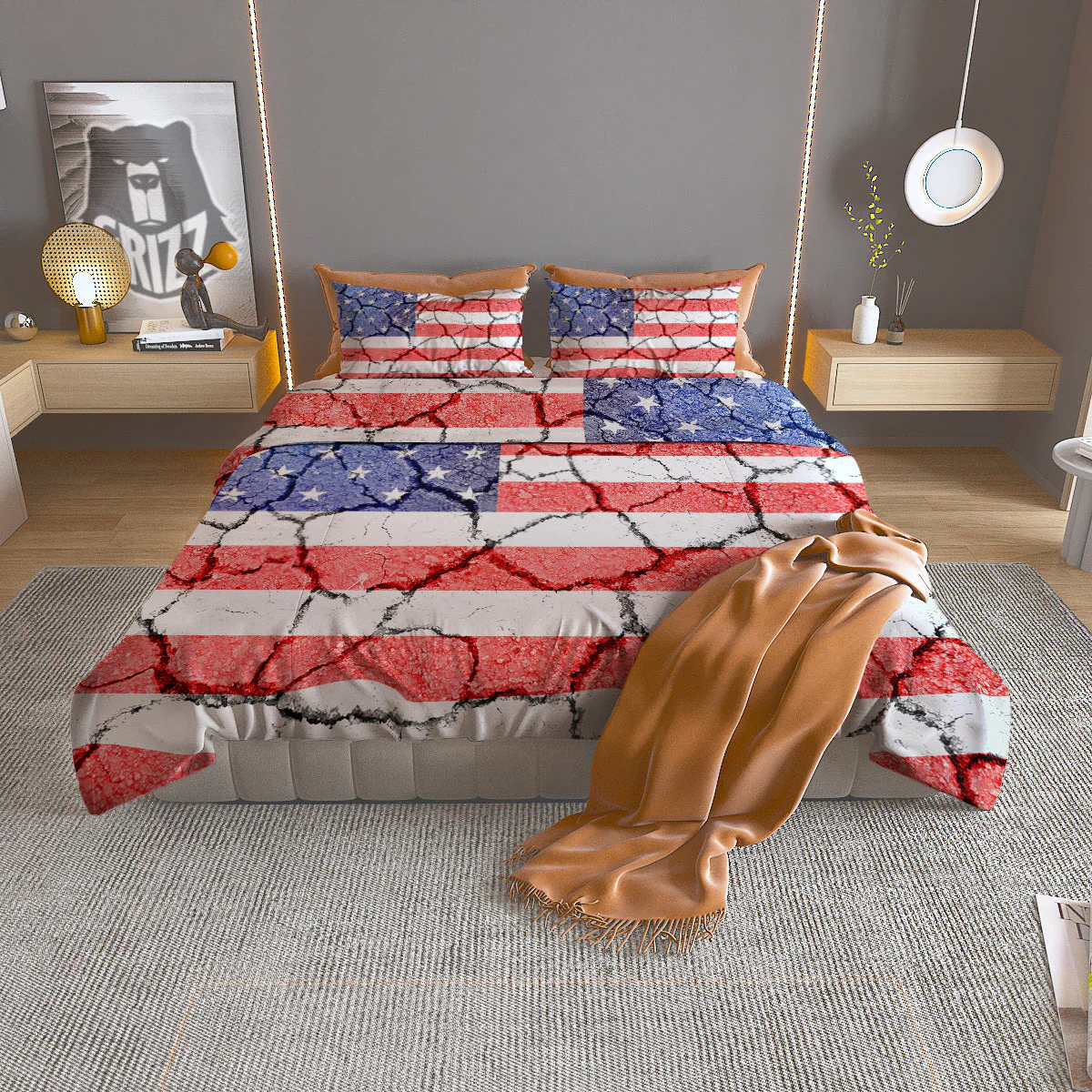 Cracked Flag American Print Duvet Cover Bedding Set