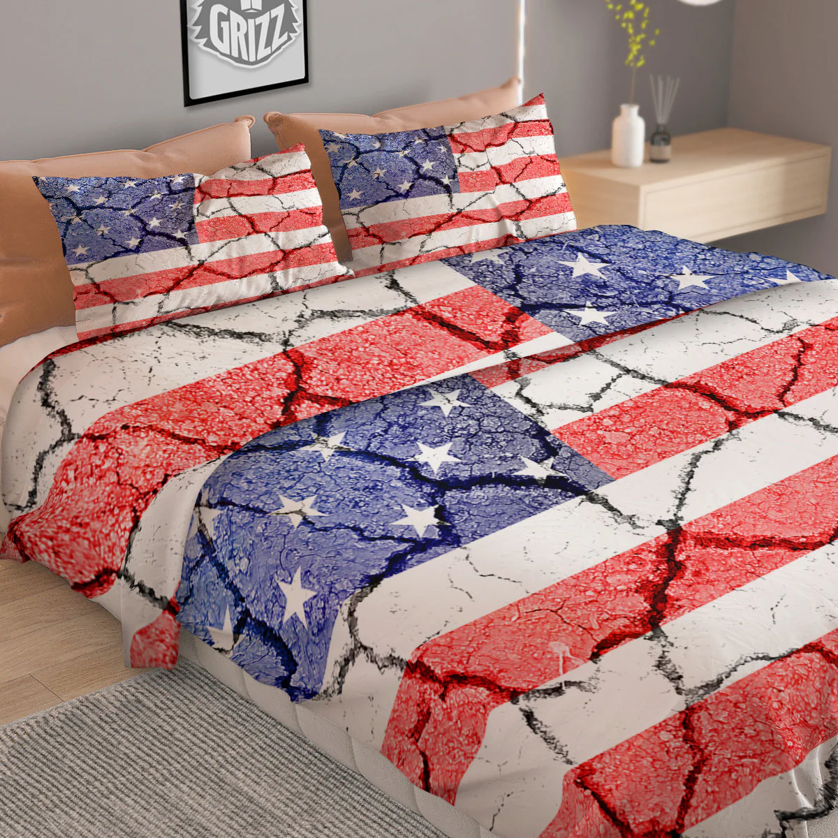Cracked Flag American Print Duvet Cover Bedding Set - Image 2