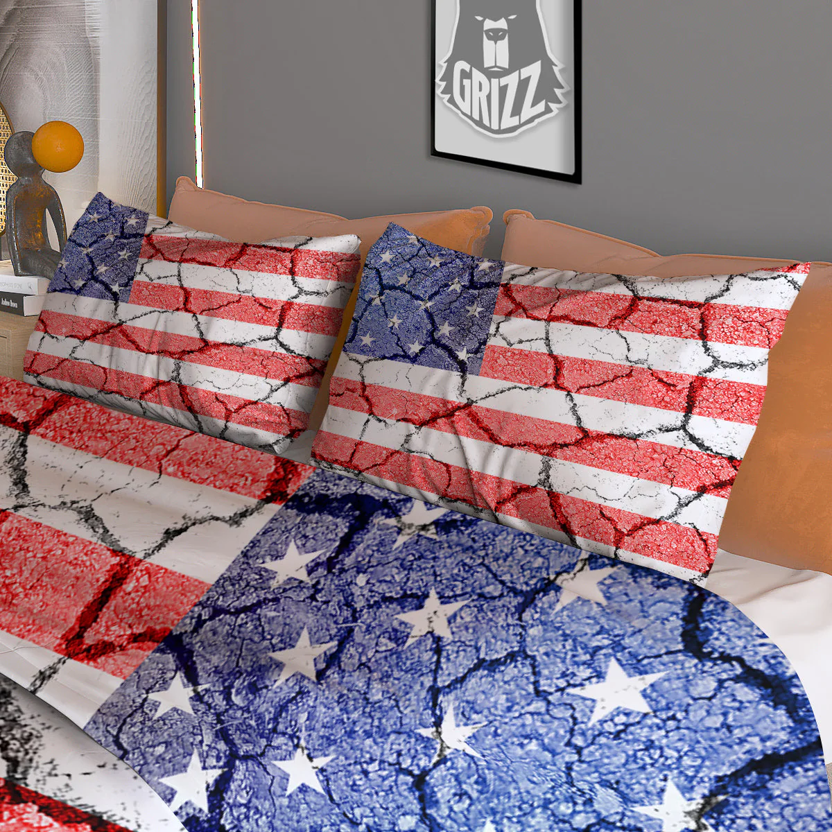 Cracked Flag American Print Duvet Cover Bedding Set - Image 3