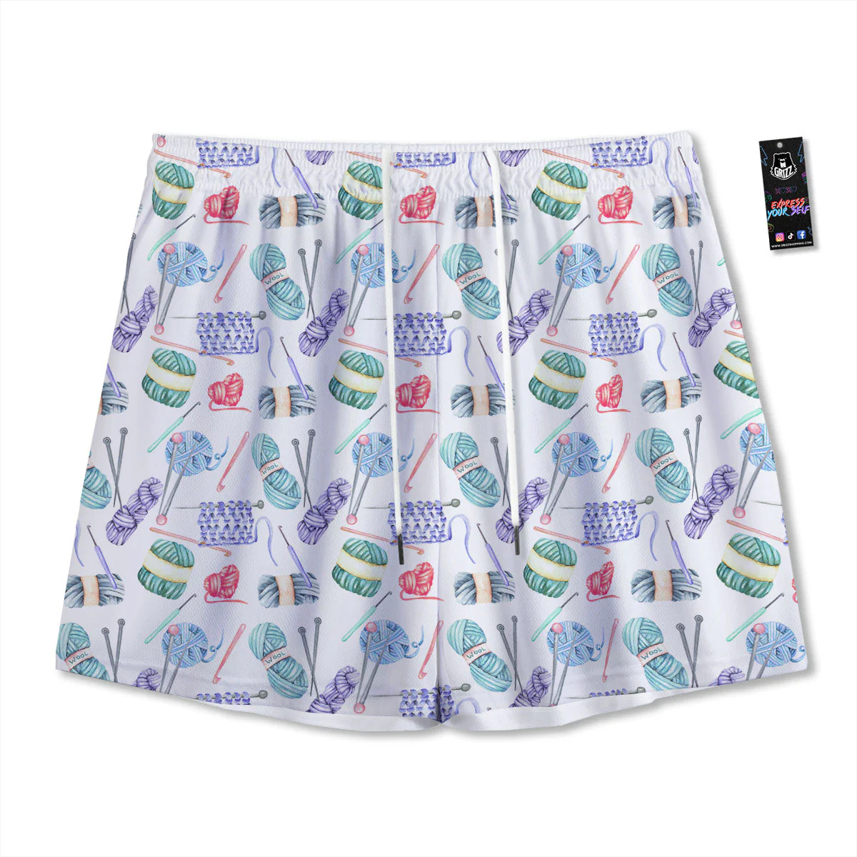 Crochet Yarn Print Pattern Mesh Shorts