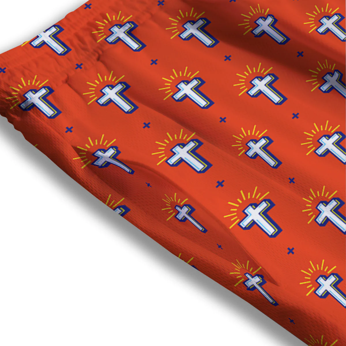 Cross Of Jesus Christ Orange Print Pattern Mesh Shorts - Image 3