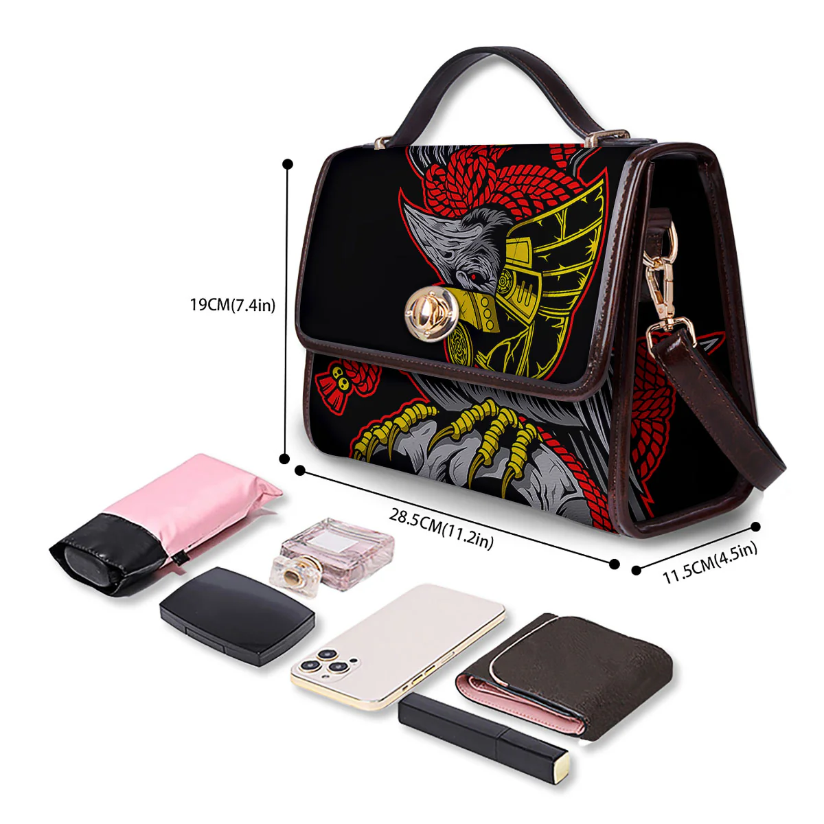 Crow And Samurai Print Women's Satchel Bag - Image 4