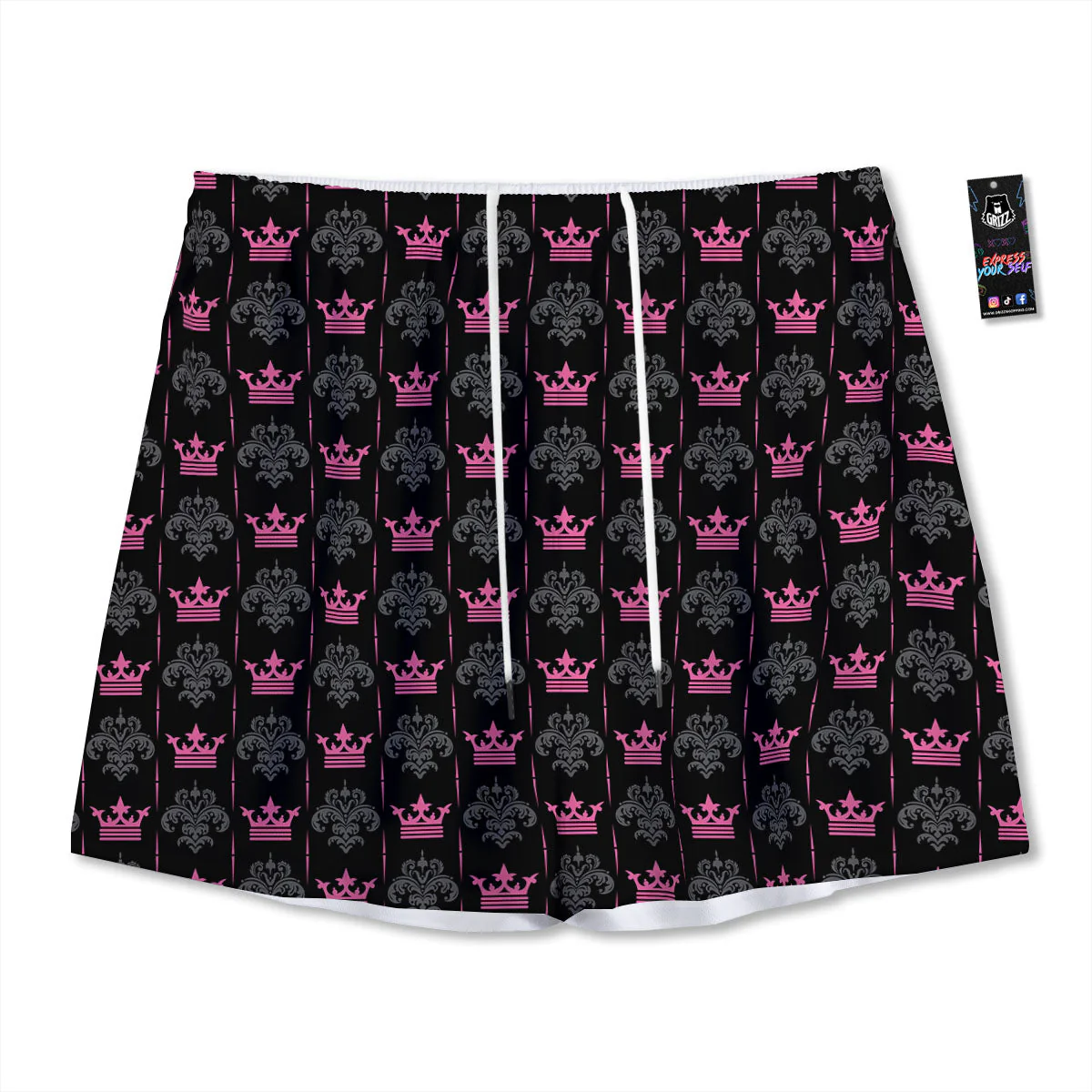 Crown Pink Print Pattern Mesh Shorts