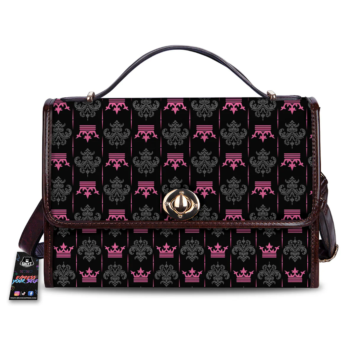 Crown Pink Print Pattern Women's Satchel Bag