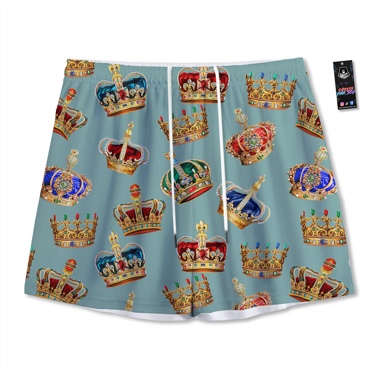 Crown Vintage Print Pattern Mesh Shorts