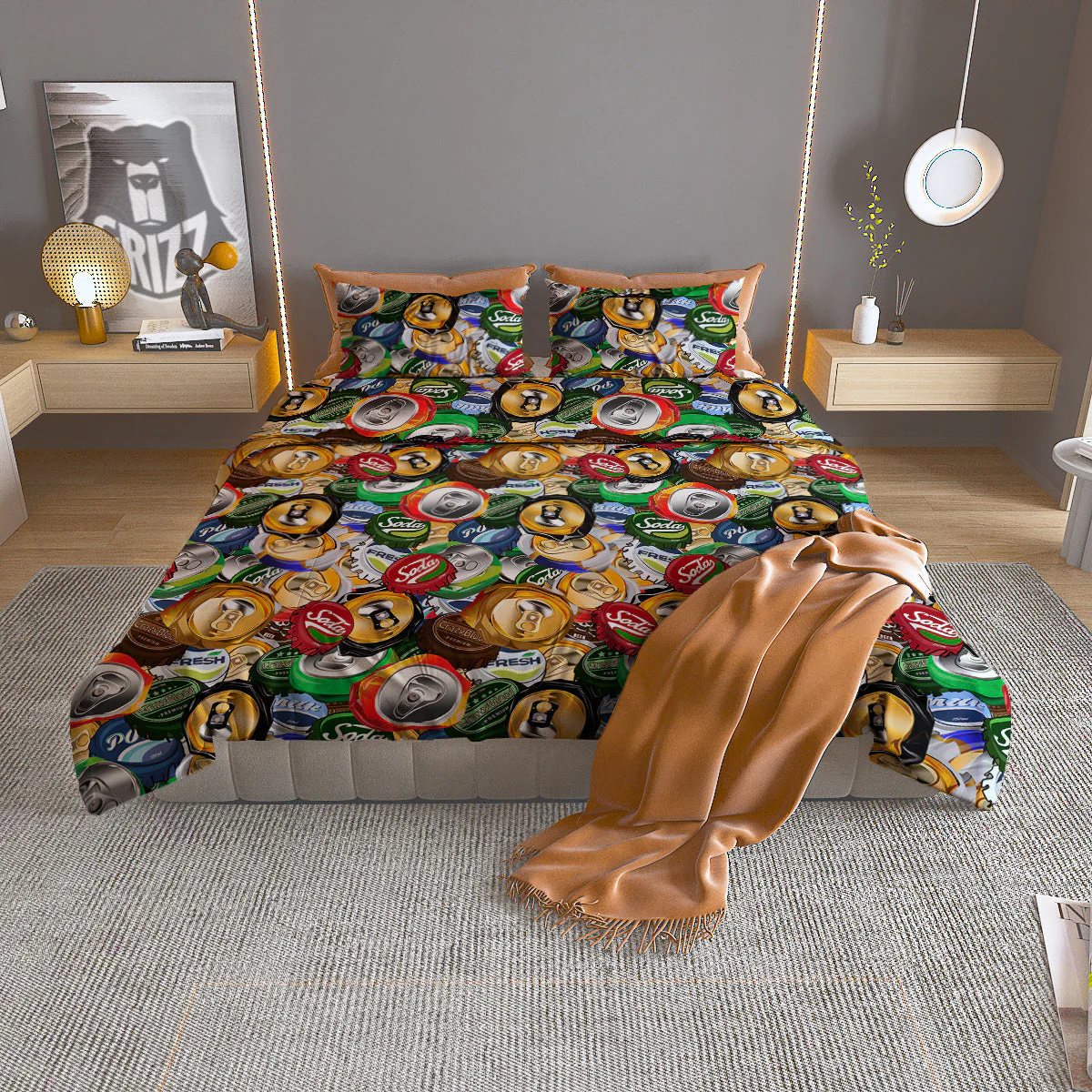 Crumpled Cans And Caps Print Pattern Duvet Cover Bedding Set
