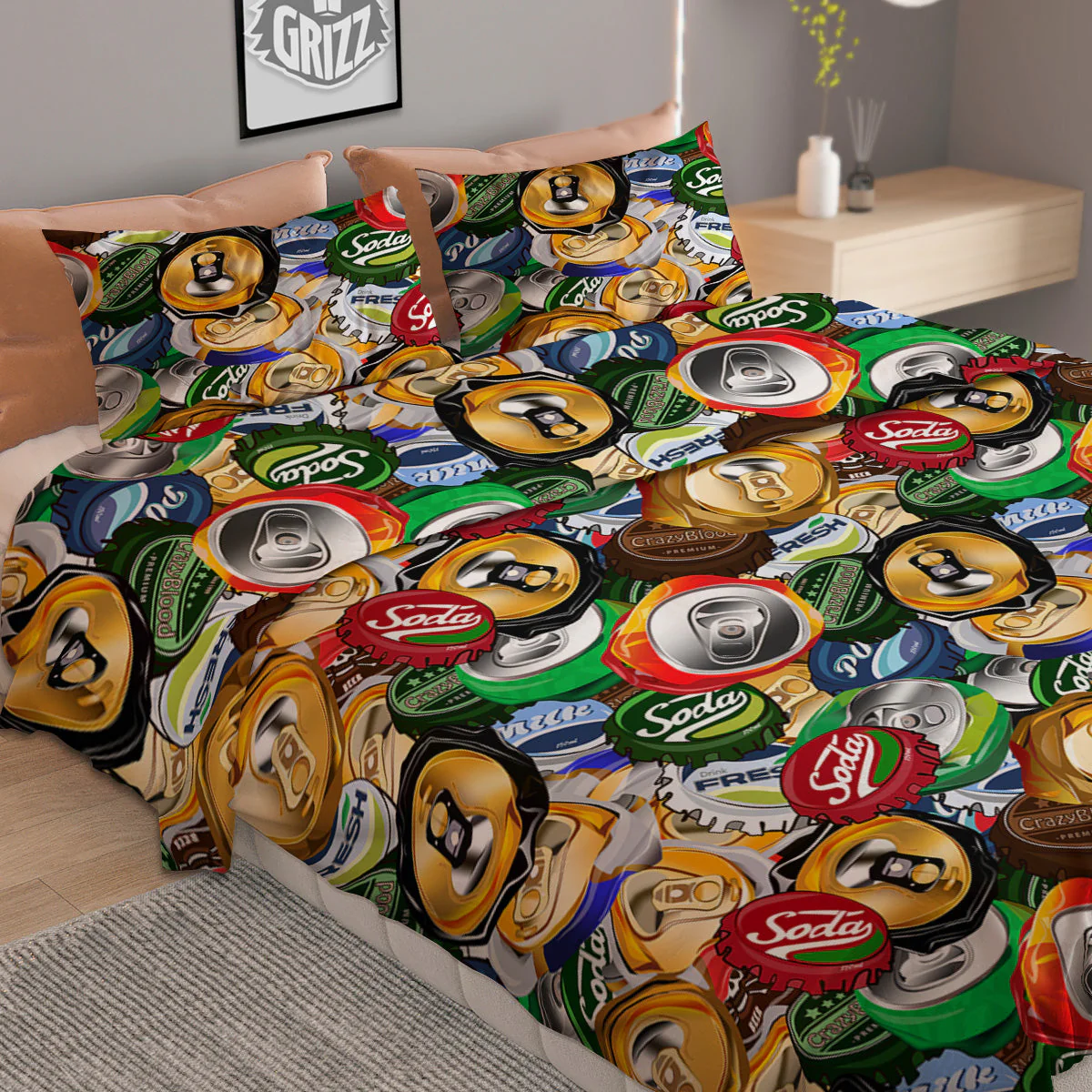 Crumpled Cans And Caps Print Pattern Duvet Cover Bedding Set - Image 2