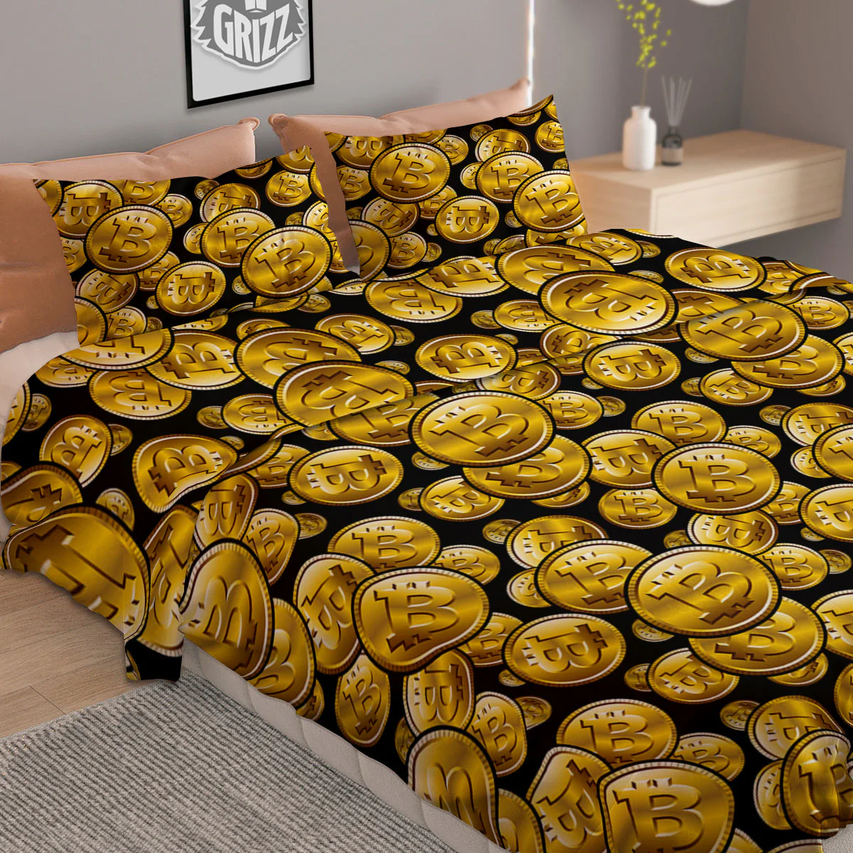 Crypto Bitcoin Print Pattern Duvet Cover Bedding Set - Image 2