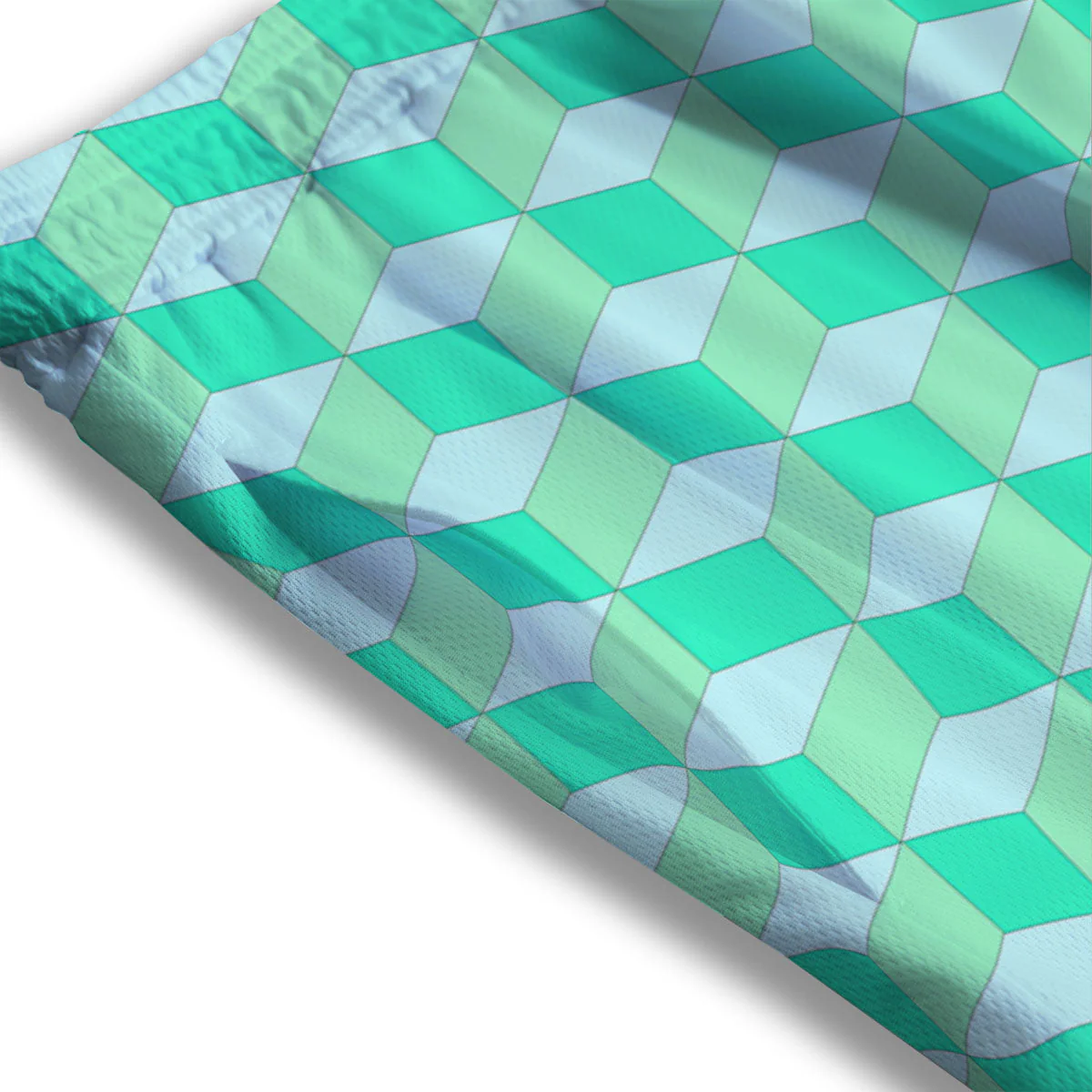Cube Shape Green Geometric Print Pattern Mesh Shorts - Image 3