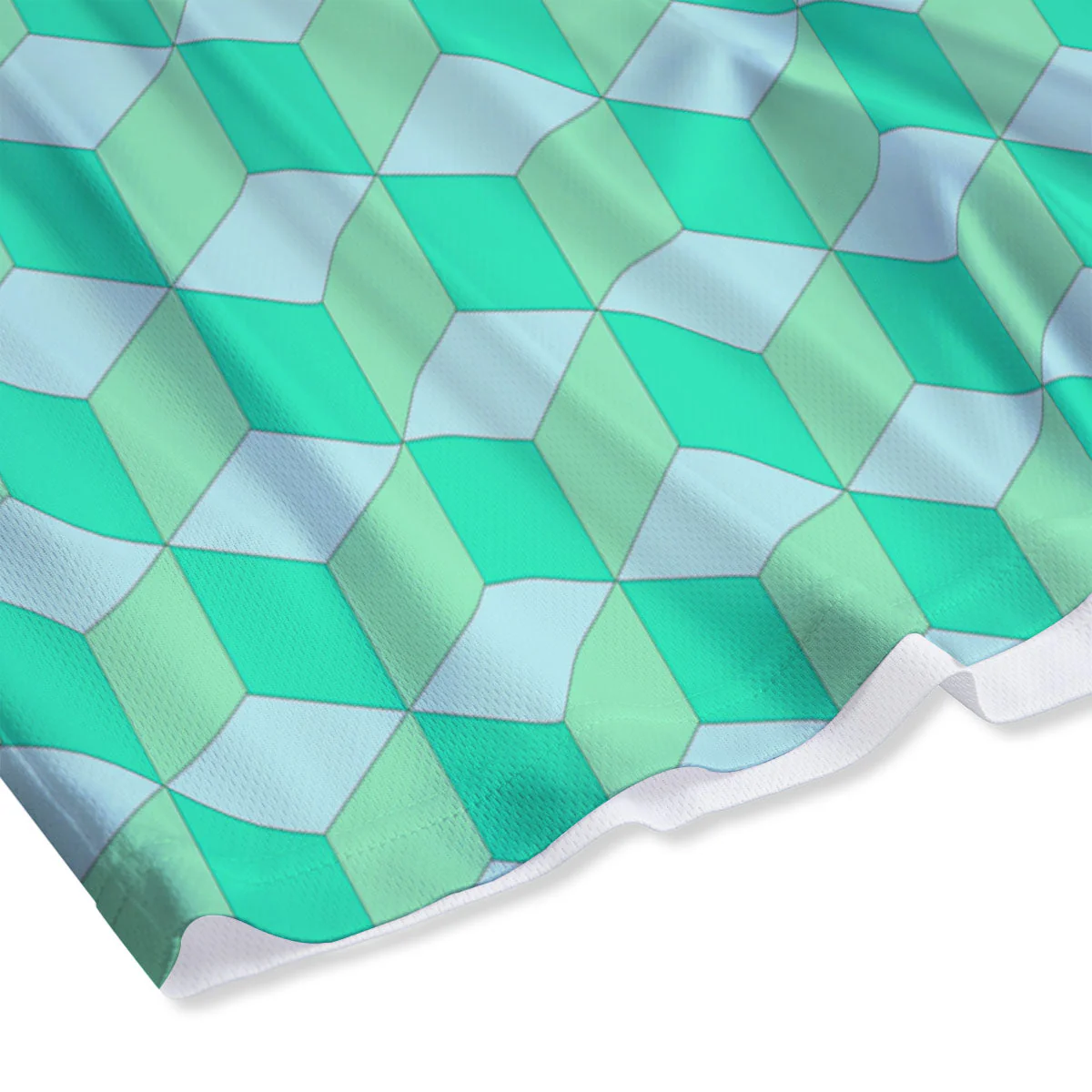 Cube Shape Green Geometric Print Pattern Mesh Shorts - Image 4