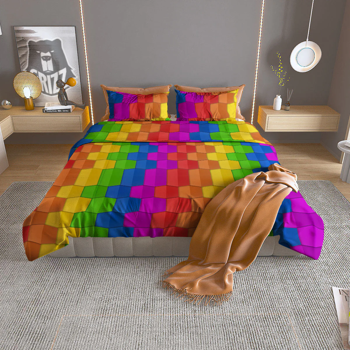 Cubes Rainbow Print Pattern Duvet Cover Bedding Set