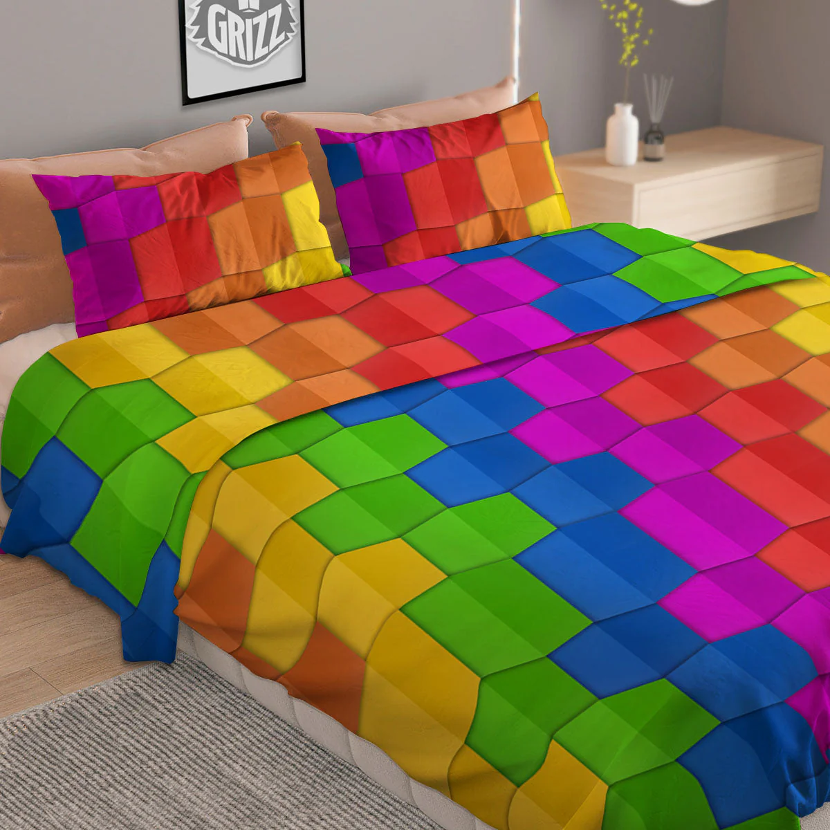 Cubes Rainbow Print Pattern Duvet Cover Bedding Set - Image 2