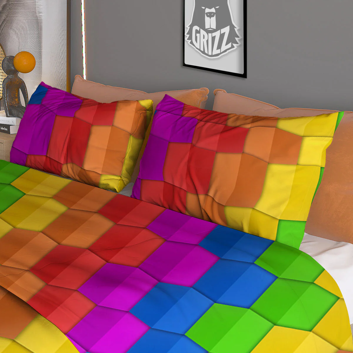 Cubes Rainbow Print Pattern Duvet Cover Bedding Set - Image 3