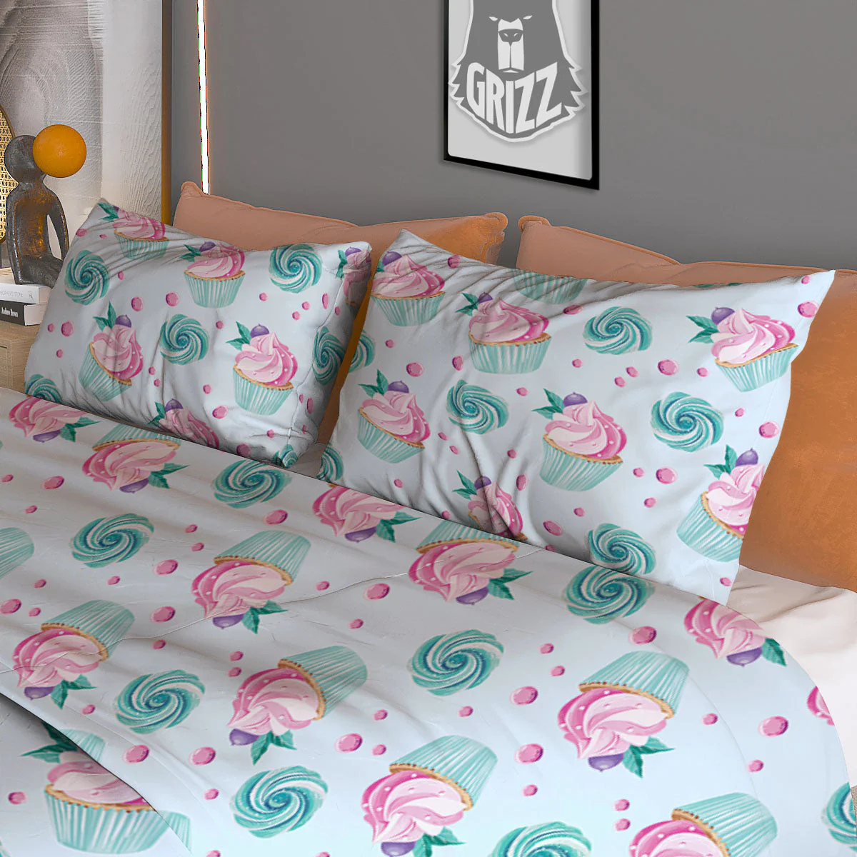 Cupcake Cartoon Print Pattern Duvet Cover Bedding Set - Image 3