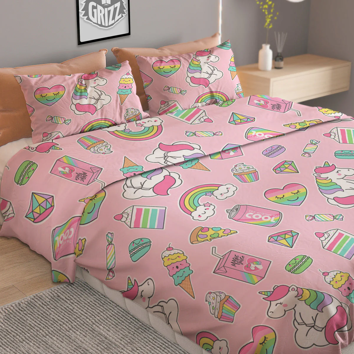 Cupcake Unicorn Print Pattern Duvet Cover Bedding Set - Image 2