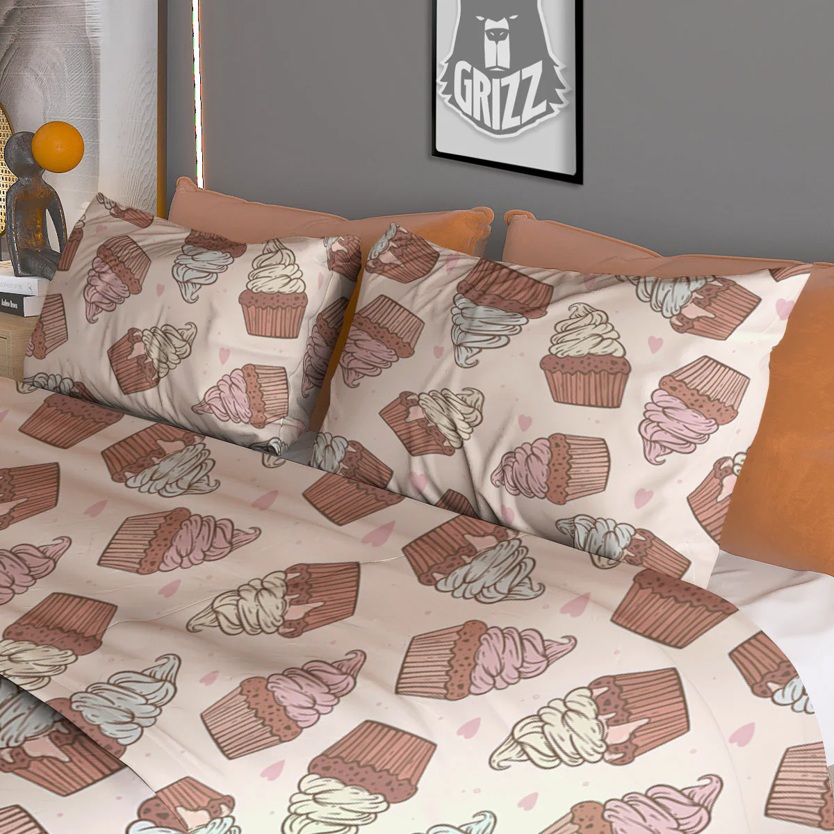 Cupcake Vintage Print Pattern Duvet Cover Bedding Set - Image 3