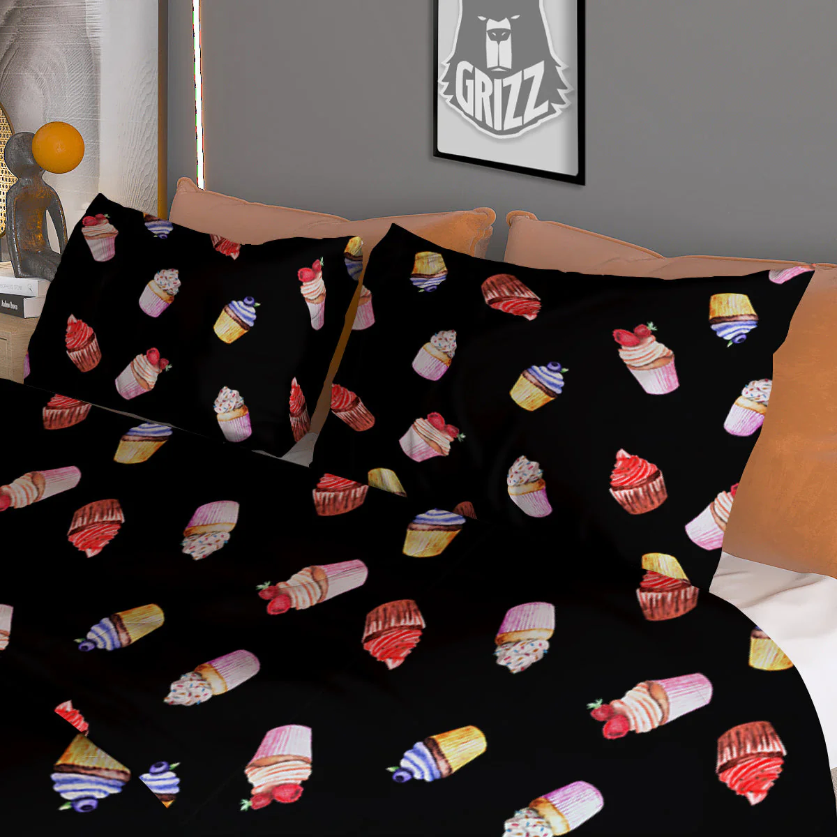 Cupcake Watercolor Print Pattern Duvet Cover Bedding Set - Image 3