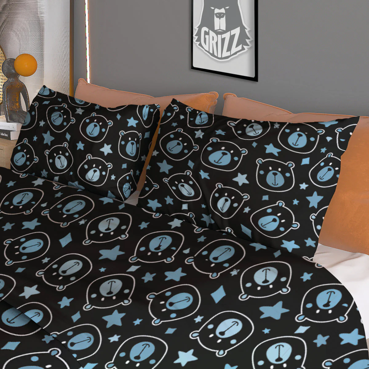 Cute Bear Black Print Pattern Duvet Cover Bedding Set - Image 3
