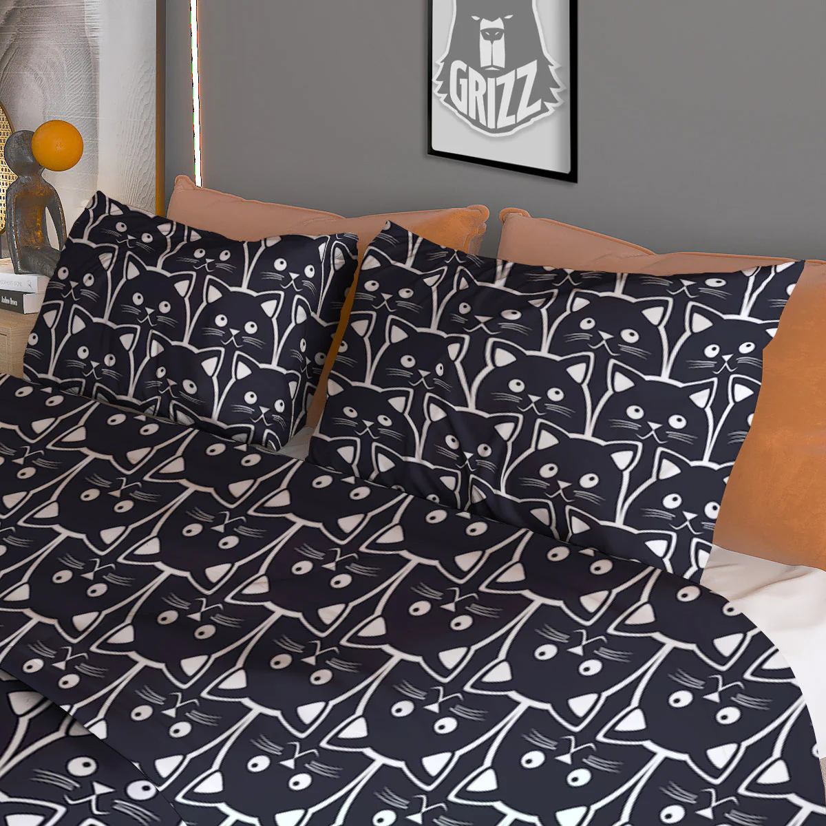 Cute Black Cat Print Pattern Duvet Cover Bedding Set - Image 3