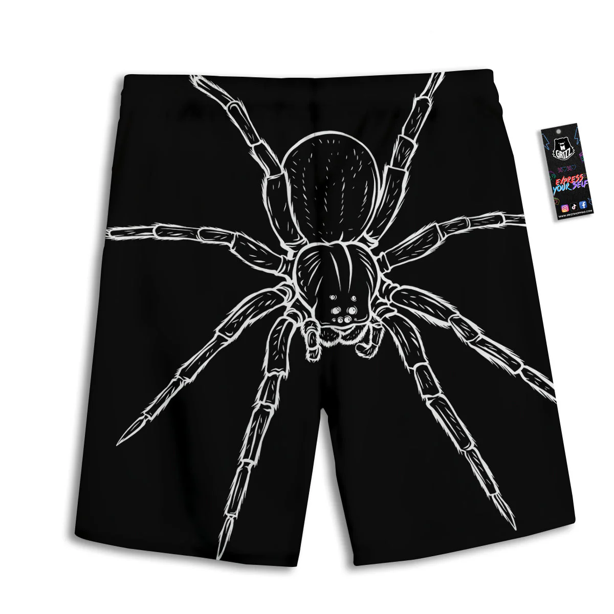 Cute Black White Spider Cartoon Print Men's Athletic Shorts - Image 2