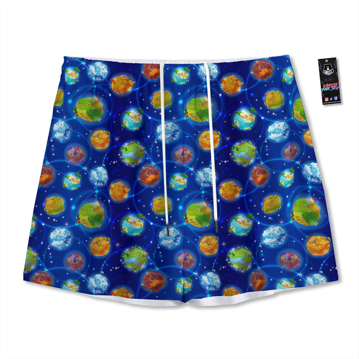 Cute Cartoon Planets Print Pattern Mesh Shorts