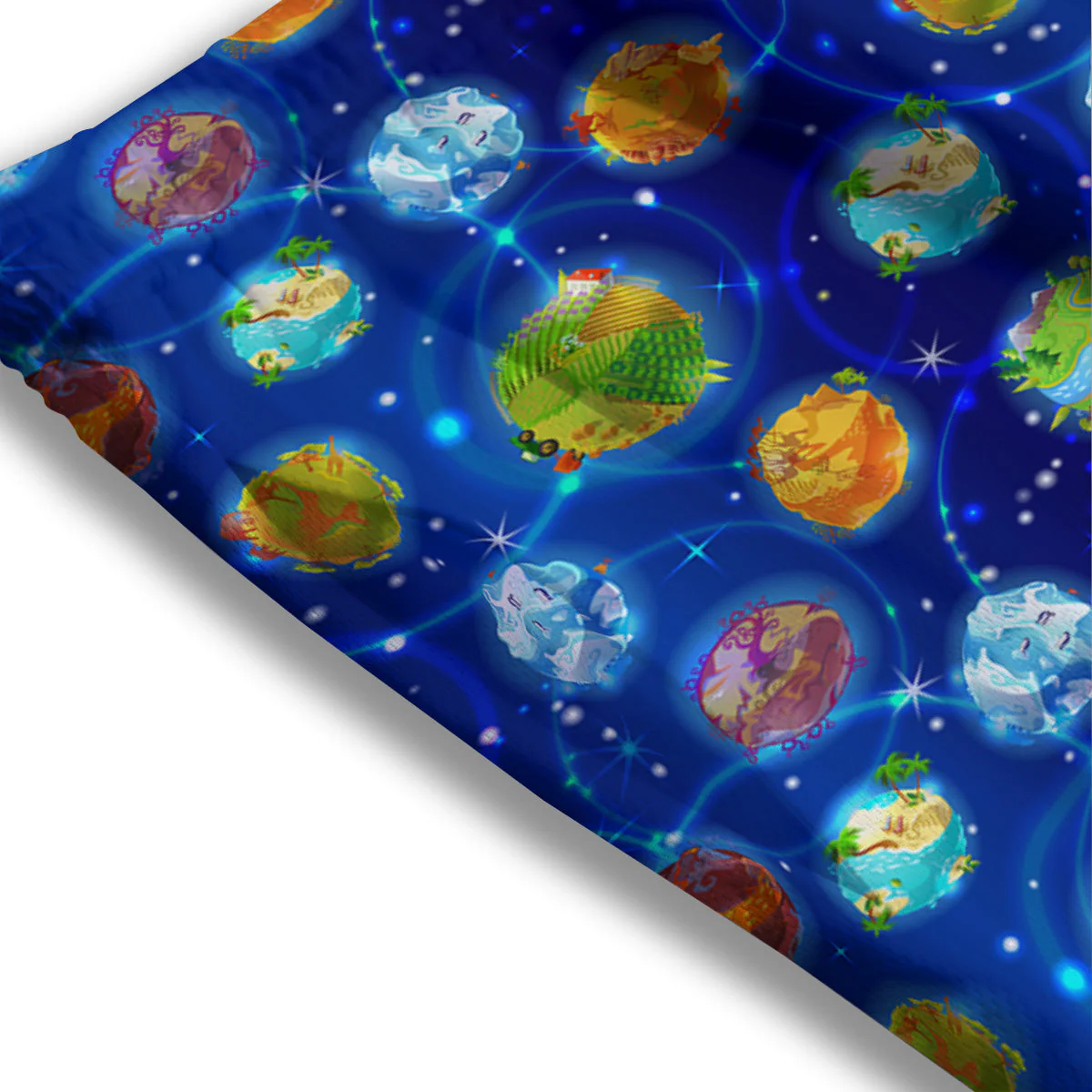 Cute Cartoon Planets Print Pattern Mesh Shorts - Image 3