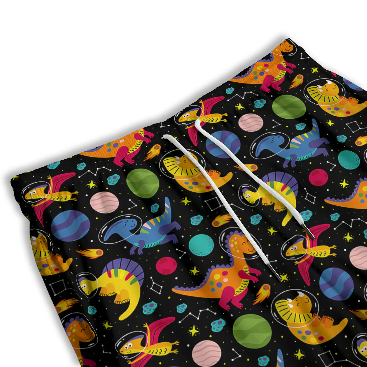 Cute Dinosaurs In Space Print Pattern Men's Athletic Shorts - Image 3